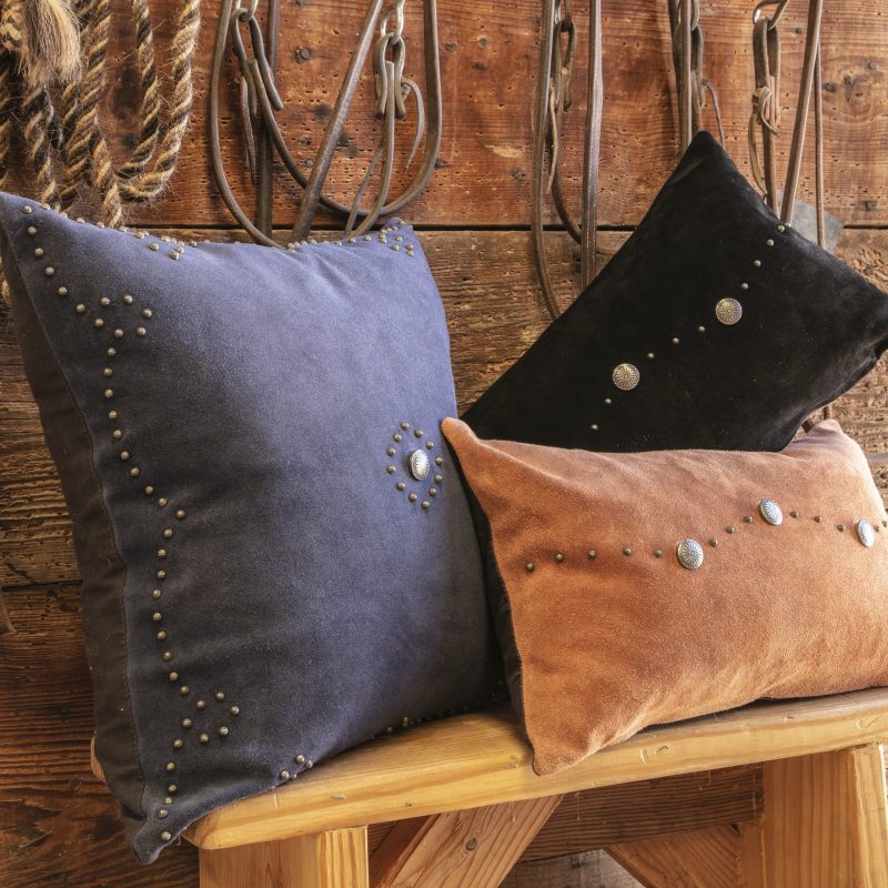 paseo road leather pillow western suede antique silver concho studded lumbar pillow 37763308355800