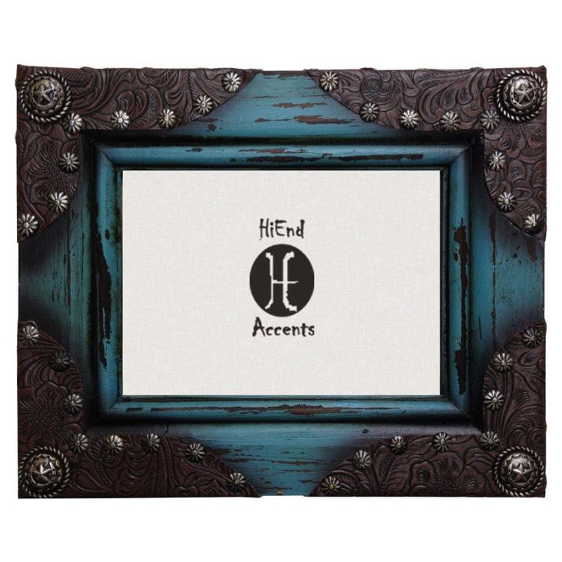 paseo road picture frame painted distressed wood w leather corners picture frame 5x7 37486837792984