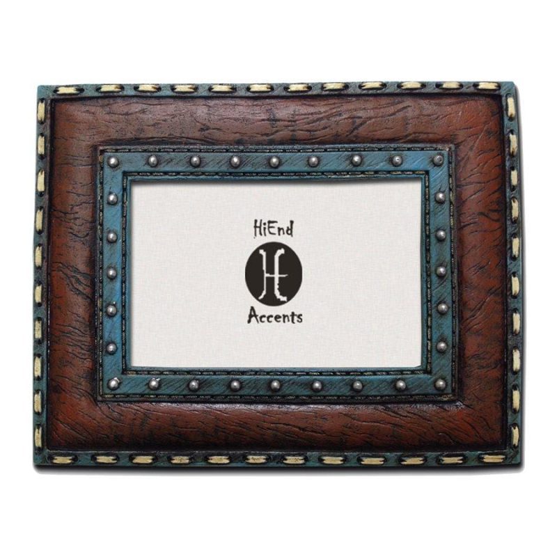 paseo road picture frame turquoise edge w stitching leather insert picture frame 4x6 37487211249880