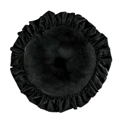 Stella Faux Silk Velvet Round Pillow Black Pillow