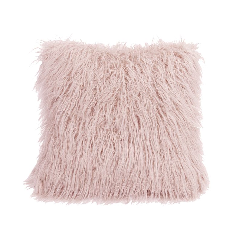 Mongolian Faux Fur Throw Pillow, 6 Colors, 18x18 Blush Pillow