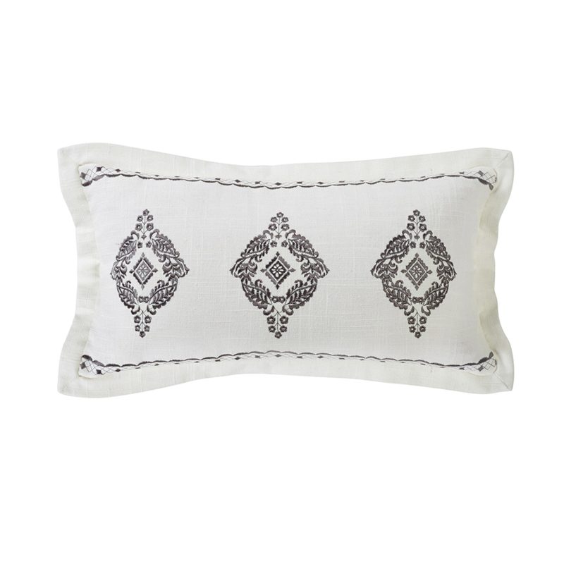 paseo road pillow charlotte oblong gray embroidered pillow w flange 10x18 37486370193624