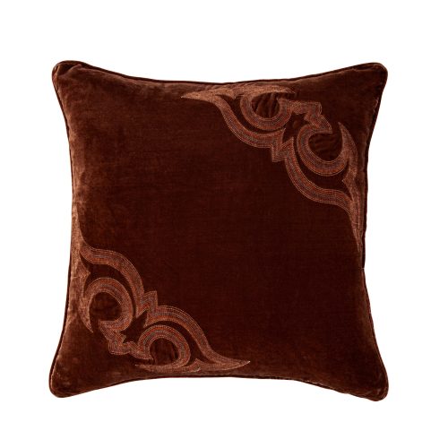 Stella Boot Stitch Embroidered Silk Velvet Pillow Copper Brown Pillow