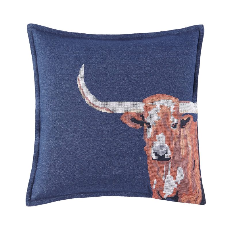 paseo road pillow denim cross stitched embroidered longhorn pillow 43821168689368