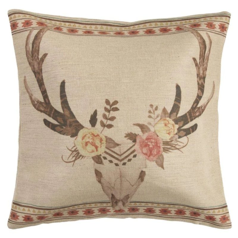 paseo road pillow desert skull flower burlap throw pillow 37486442709208