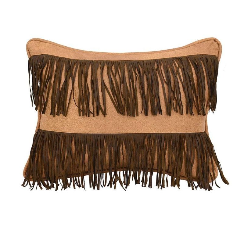 paseo road pillow double row fringe throw pillow tan faux leather 37486460469464