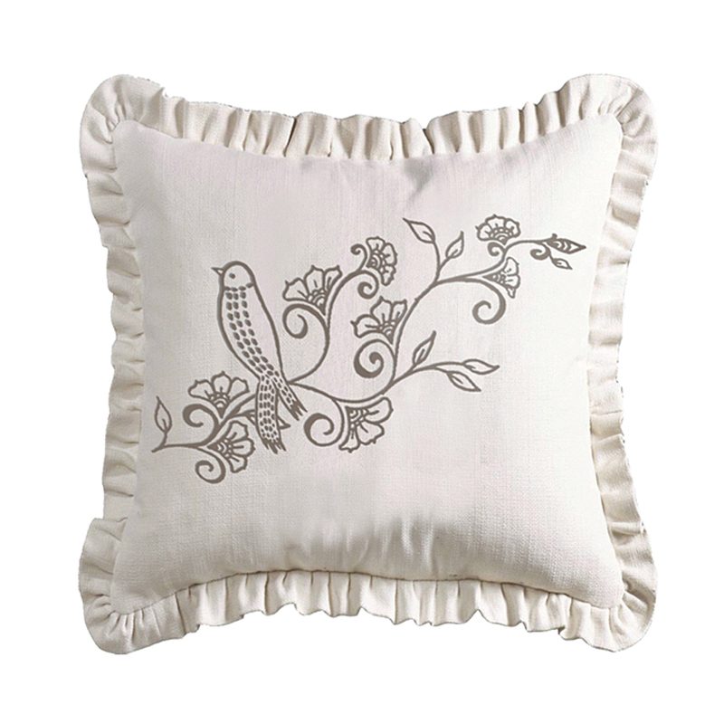 paseo road pillow gramercy white linen weave ruffled pillow w embroidery detail 20x20 37486538883288