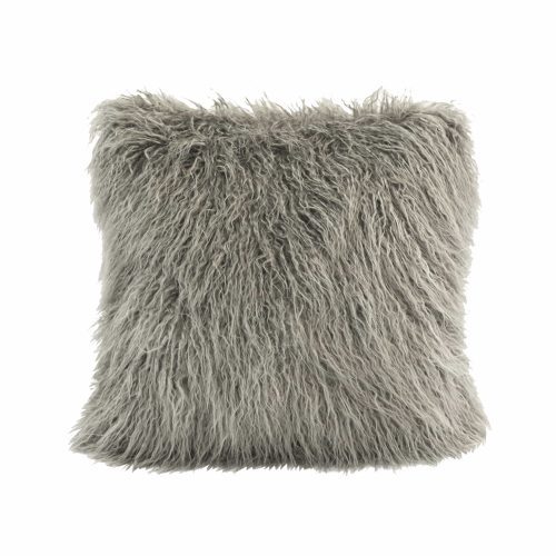 Mongolian Faux Fur Throw Pillow, 6 Colors, 18x18 Gray Pillow