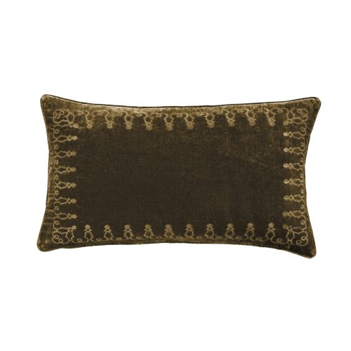 Stella Faux Silk Velvet Embroidered Lumbar Pillow Green Ochre Pillow