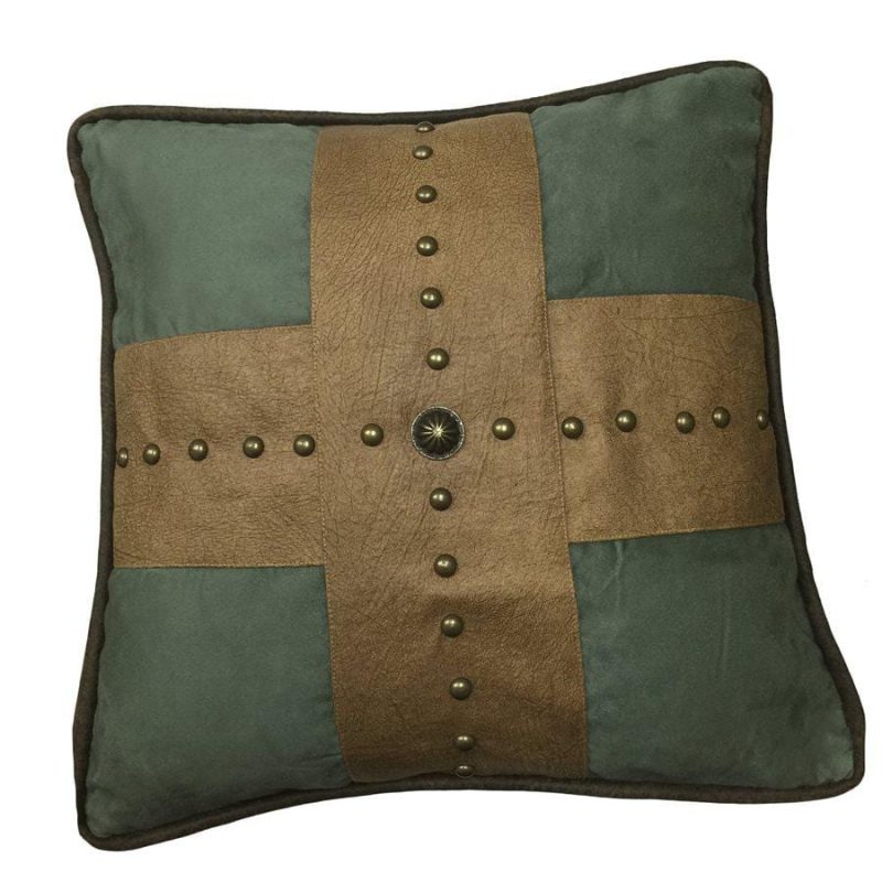 paseo road pillow las cruces gold studded cross throw pillow tan turquoise 37486651408600