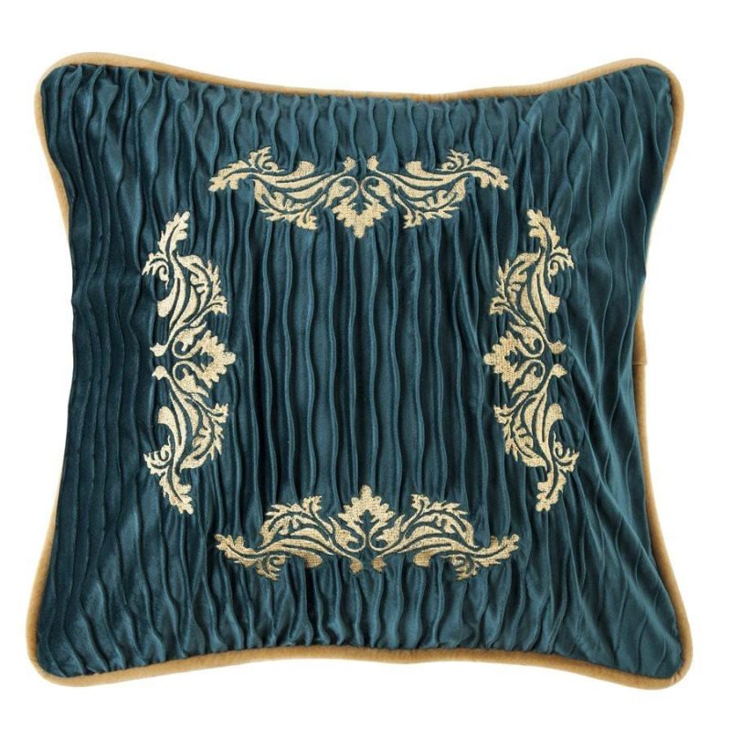 paseo road pillow loretta teal velvet throw pillow golden scroll embroidery 37486729330904