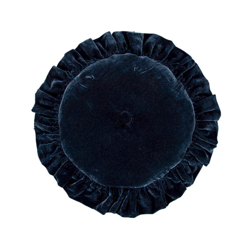 Stella Faux Silk Velvet Round Pillow Midnight Blue Pillow