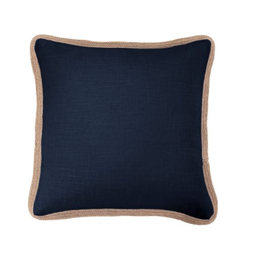 Washed Linen Jute Trimmed Pillow Navy Pillow