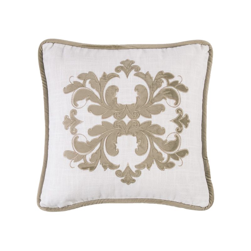 Madison White Linen Pillow w/ Velvet Embroidery, 2 Colors, 18x18 Oatmeal Pillow