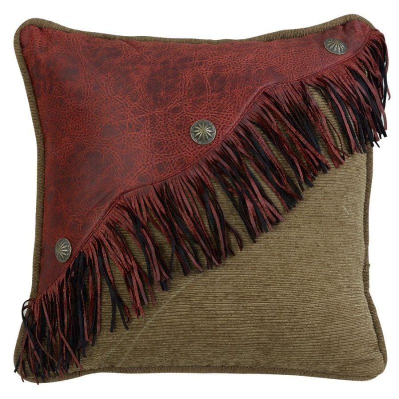 paseo road pillow san angelo red diagonal faux leather w fringe concho 37486940061912