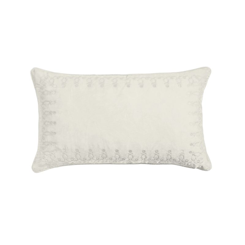 Stella Faux Silk Velvet Embroidered Lumbar Pillow Stone Pillow