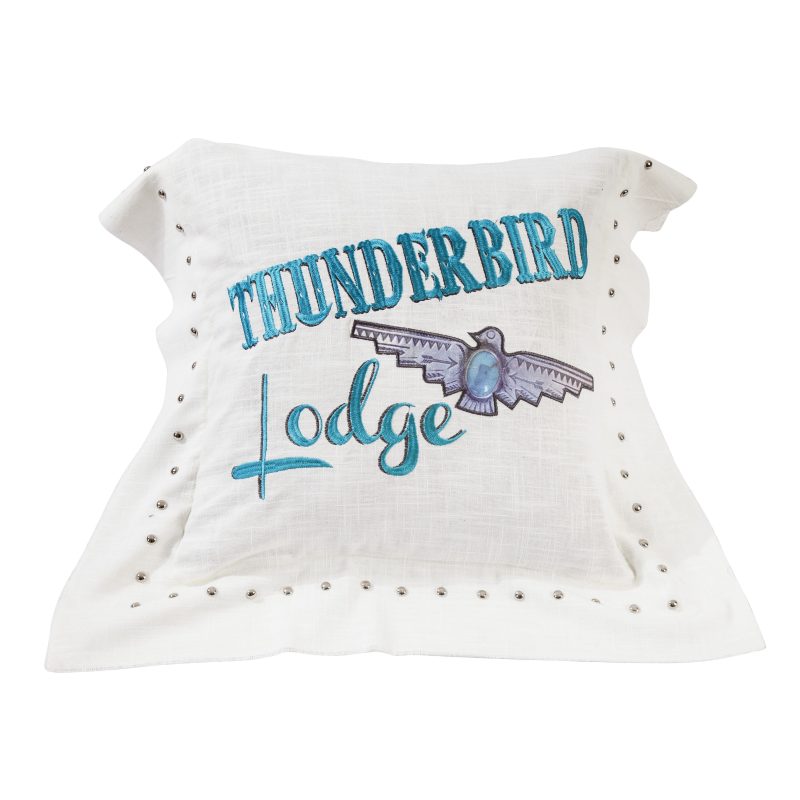 paseo road pillow turquoise embroidered thunderbird lodge linen pillow 18x18 37487211741400