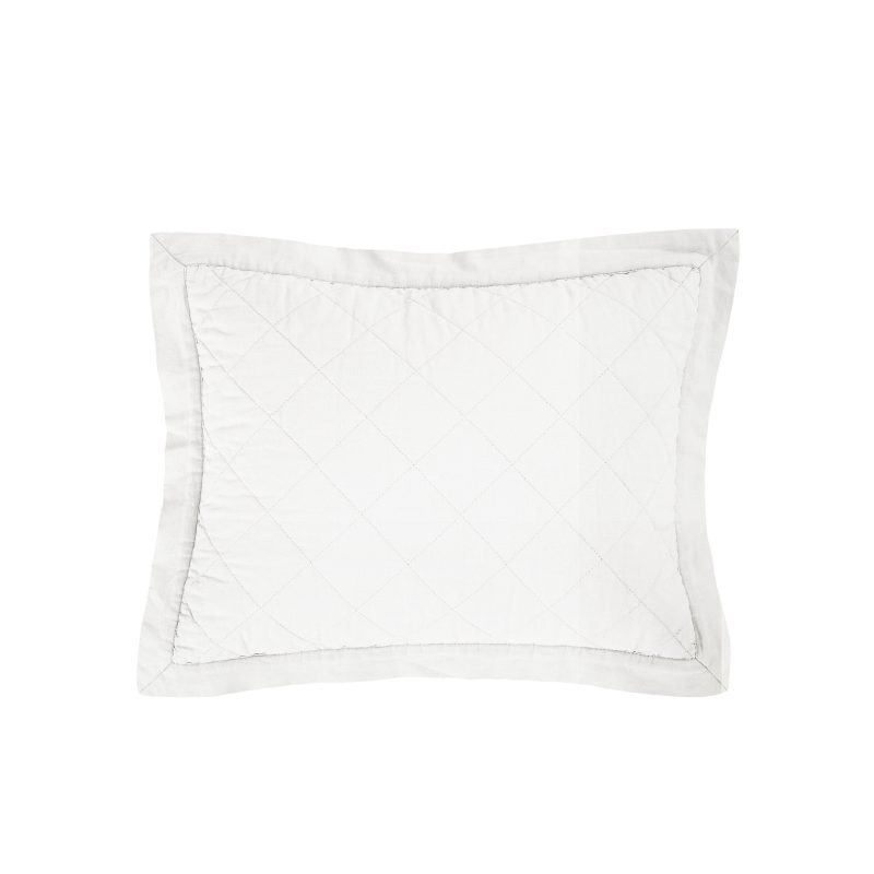 Linen Cotton Diamond Quilted Boudoir Pillow Vintage White Pillow