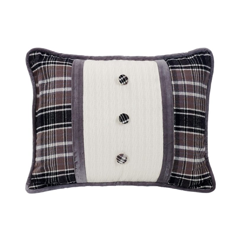 paseo road pillow whistler velvet oblong pillow black gray cream plaid 16x21 37487332491480