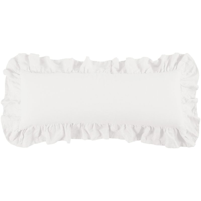 Washed Linen Ruffled Lumbar Pillow White Pillow