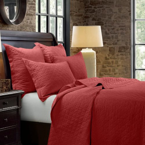 Linen Cotton Diamond Quilt, Full/Queen, 3 Colors Quilt / Full/Queen / Red Quilt