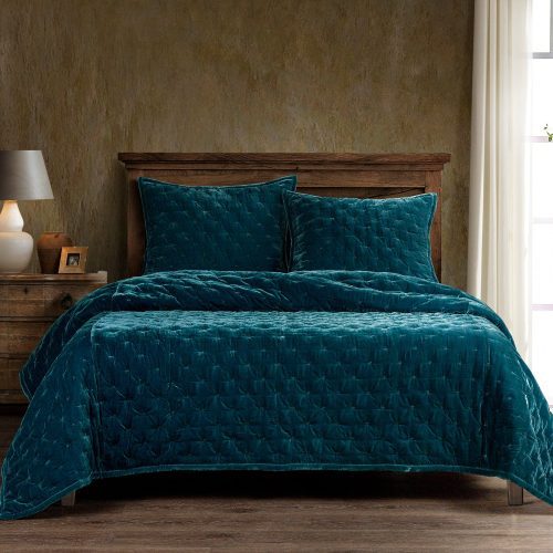 Stella Faux Silk Velvet Quilt Quilt / King / Teal Quilt