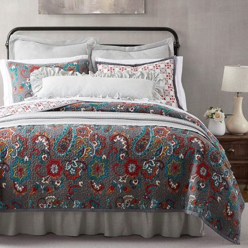 Abbie Western Paisley Reversible Quilt Set Twin & 1 Standard Sham / Teal Quilt