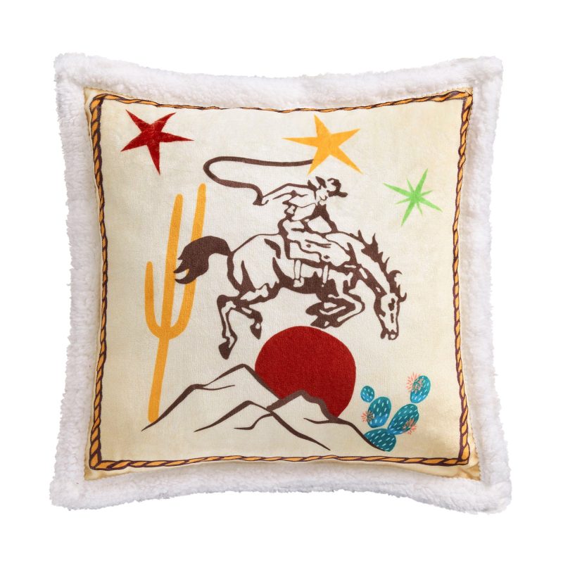 Retro Rodeo Campfire Sherpa Pillow, 6 MOQ