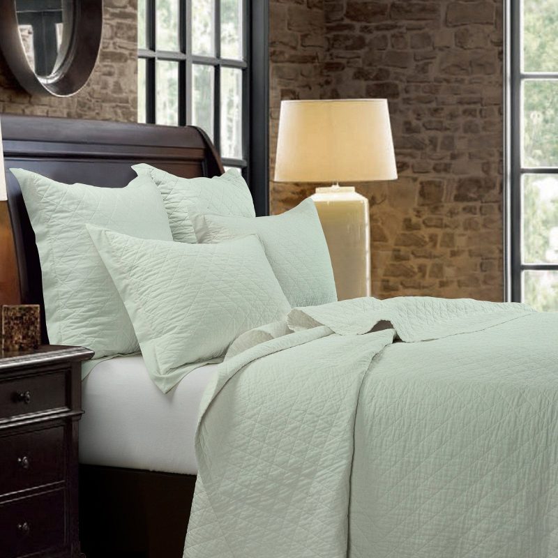 Linen Cotton Diamond Quilt, Full/Queen, 4 Colors Seafoam Sale-Bedding