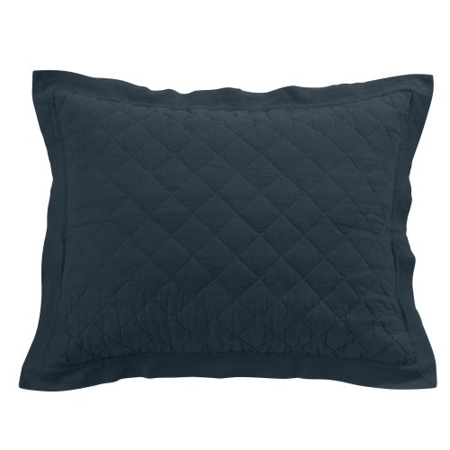 Linen Cotton Diamond Quilted Pillow Sham Standard / Navy Sham