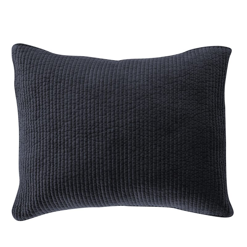 Stonewashed Cotton Quilted Velvet Pillow Sham Standard / Navy Sham