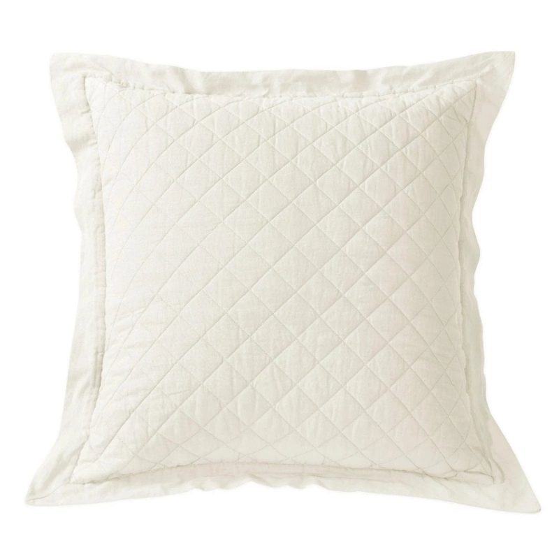 Linen Cotton Diamond Quilted Euro Sham Vintage White Sham