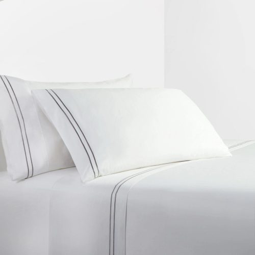 350 TC White Sheet Set With Gray Stripe Embroidery Sheet