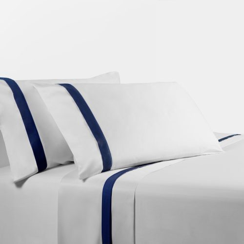 350TC White Sheet Set with Navy Flange Sheet