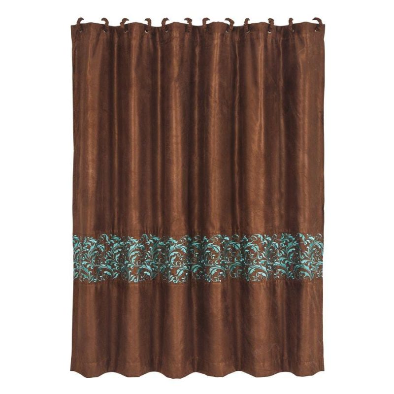 paseo road shower curtain wyatt shower curtain w turquoise scrollwork 37487380398296