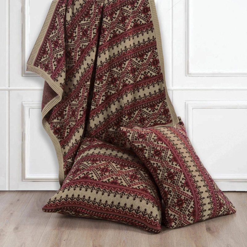 paseo road throw fair isle red brown knit throw blanket 50x60 37486505754840