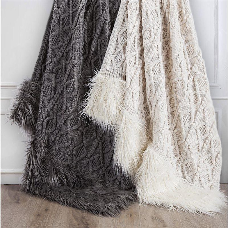 paseo road throw nordic cable knit mongolian fur throw blanket 2 colors 50x80 37486827667672