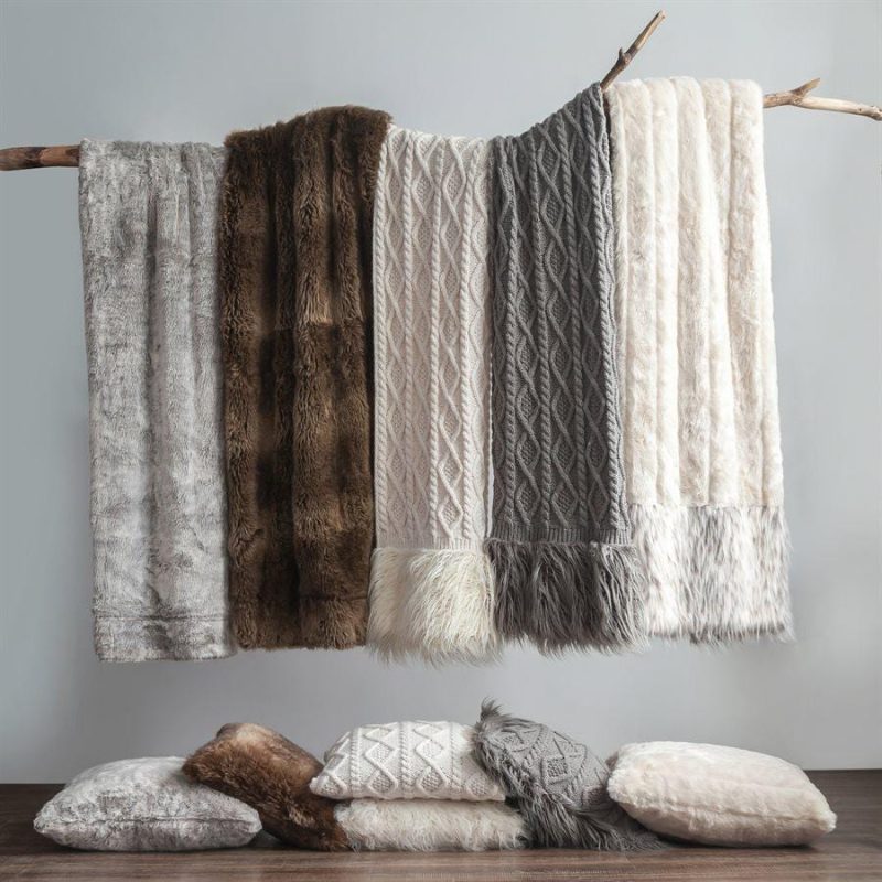 paseo road throw nordic cable knit mongolian fur throw blanket 2 colors 50x80 37486827700440