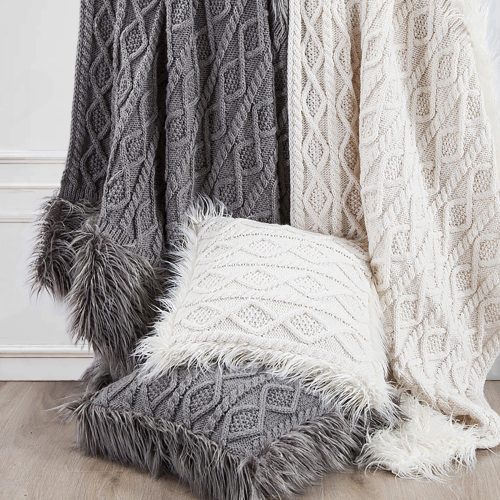 paseo road throw nordic cable knit mongolian fur throw blanket 2 colors 50x80 37486827733208