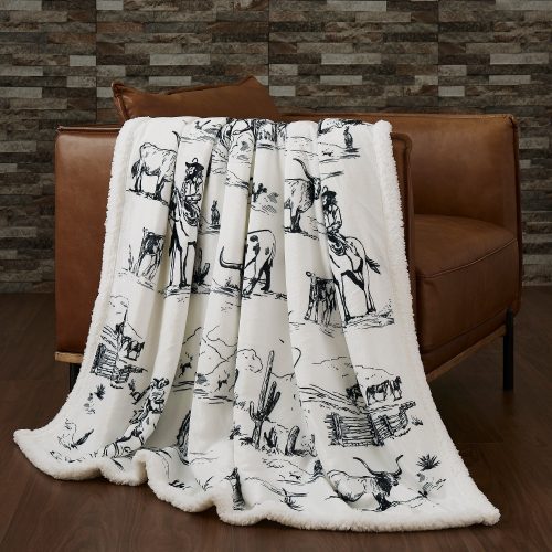 Ranch Life Western Toile Sherpa Throw, 6 MOQ Throw