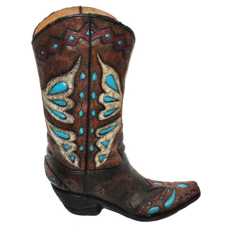 paseo road vase turquoise butterfly design cowboy boot vase 37487207973080