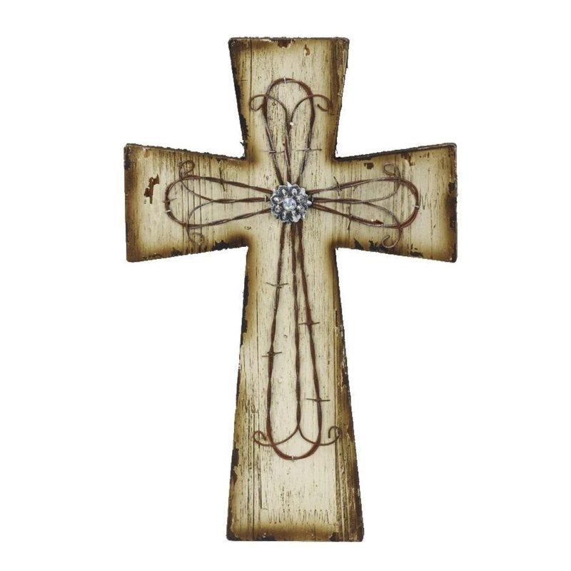 paseo road wall decor cream distressed wood barbwire cross wall decor 37486395392216