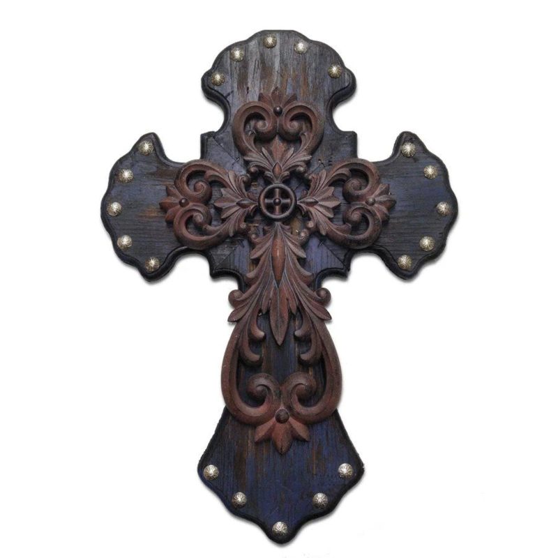 paseo road wall decor deep blue studded cross wall art w metal overlay 37486413938904