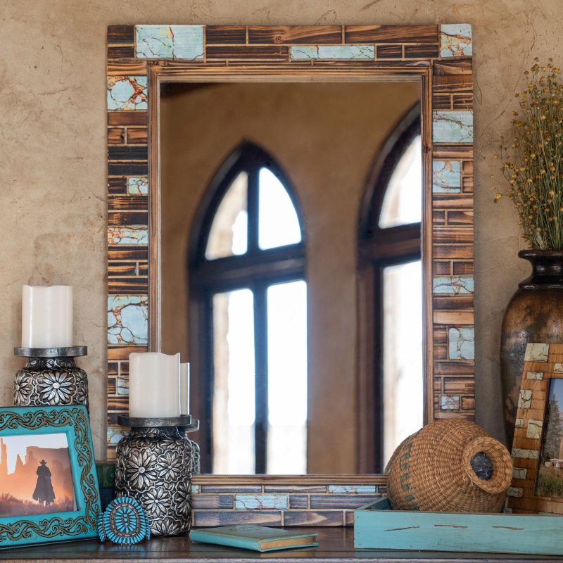 paseo road wall decor rustic turquoise inlay wooden mirror 37486928298200