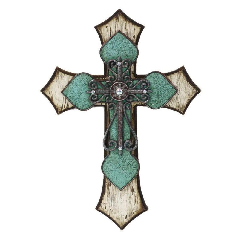 paseo road wall decor triple layer turquoise cross wall decor w metal scrollwork 37487198634200