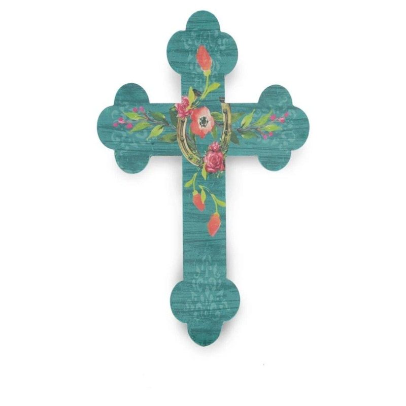 paseo road wall decor turquoise floral horseshoe cross wall decor 37487212200152